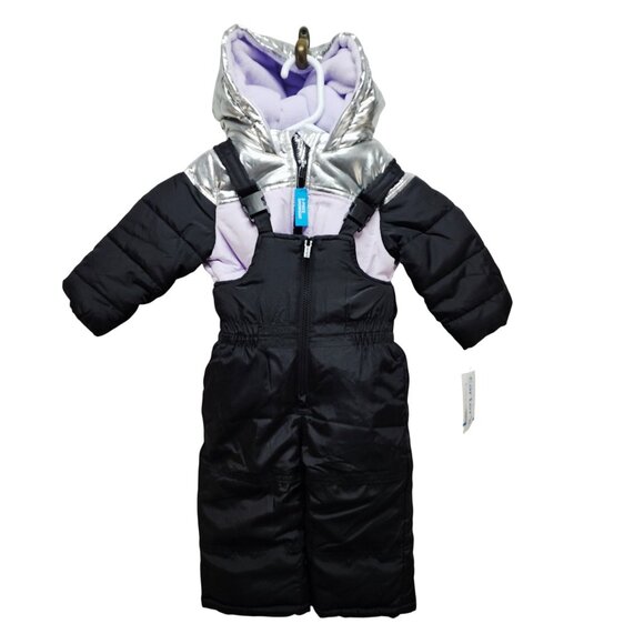Carters 12M Baby Girls Metallic Silver Lavender Snowsuit Set With Hooded Jacket - Picture 1 of 8
